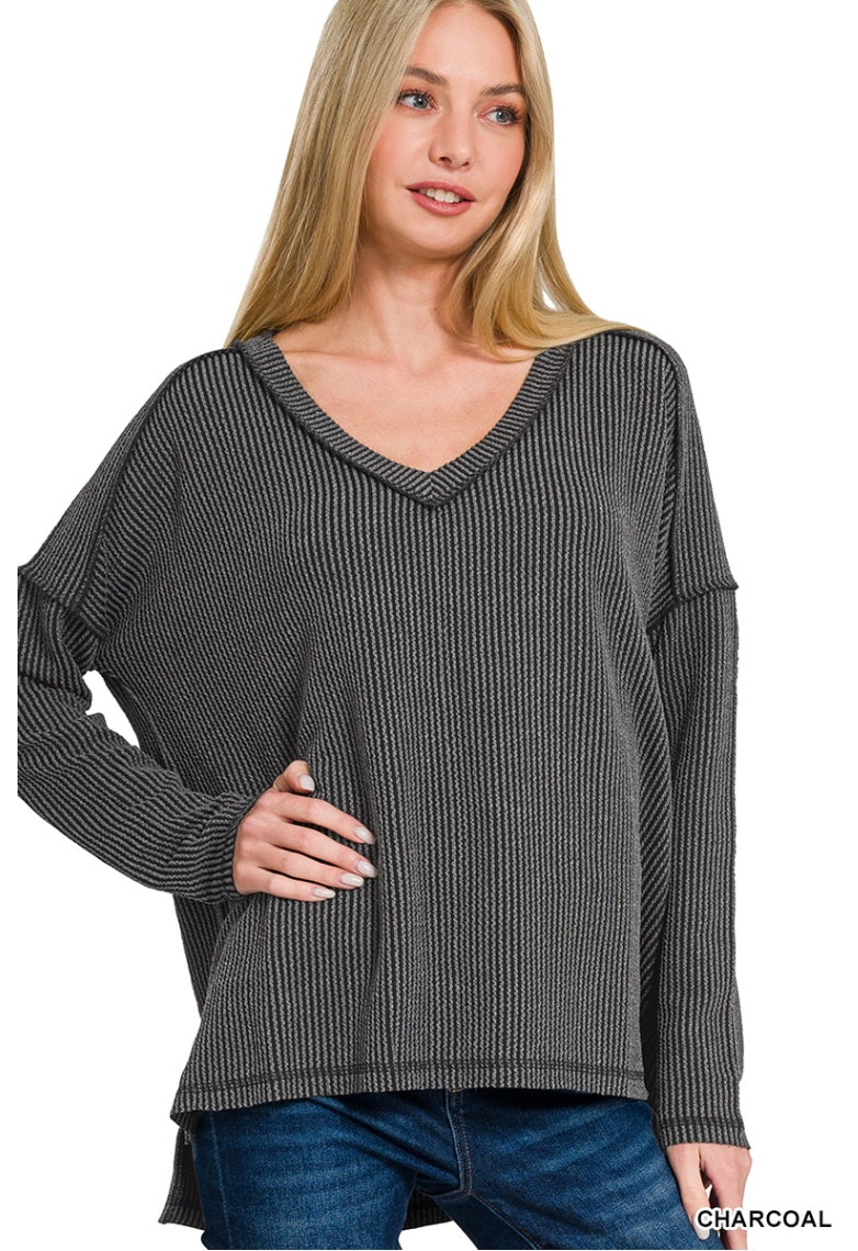 Corded Rib Long Sleeve Top