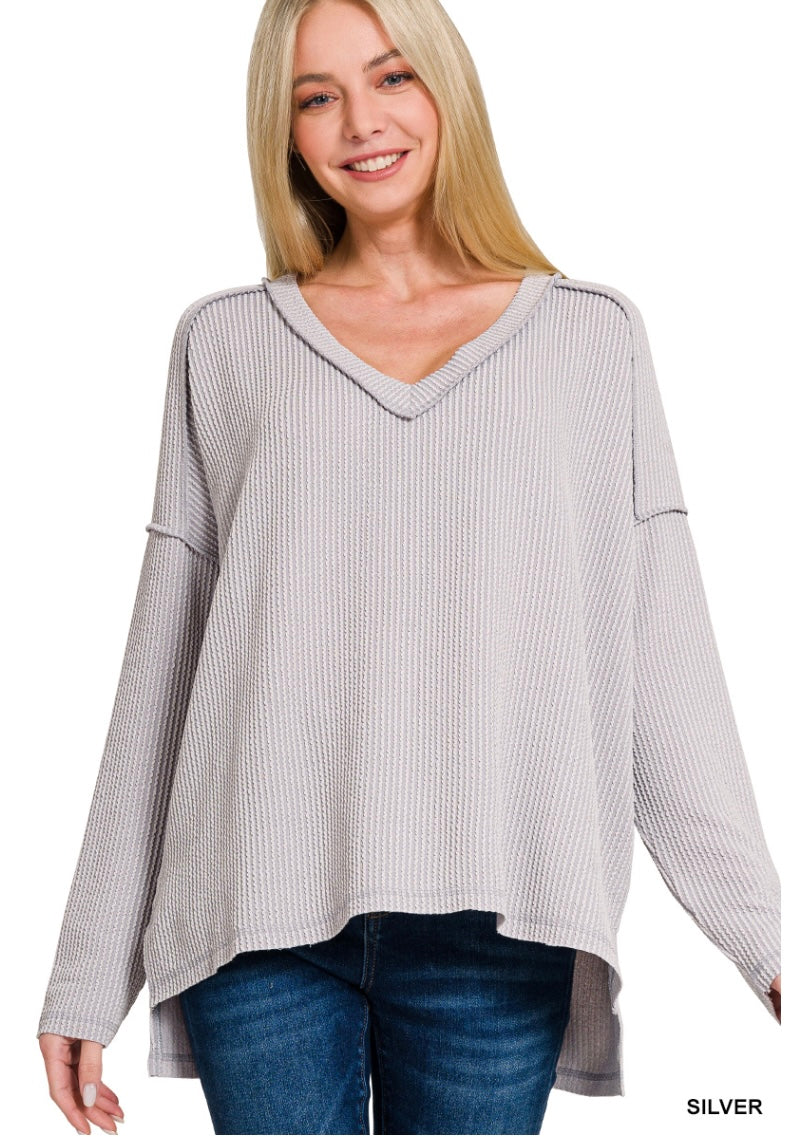 Corded Rib Long Sleeve Top