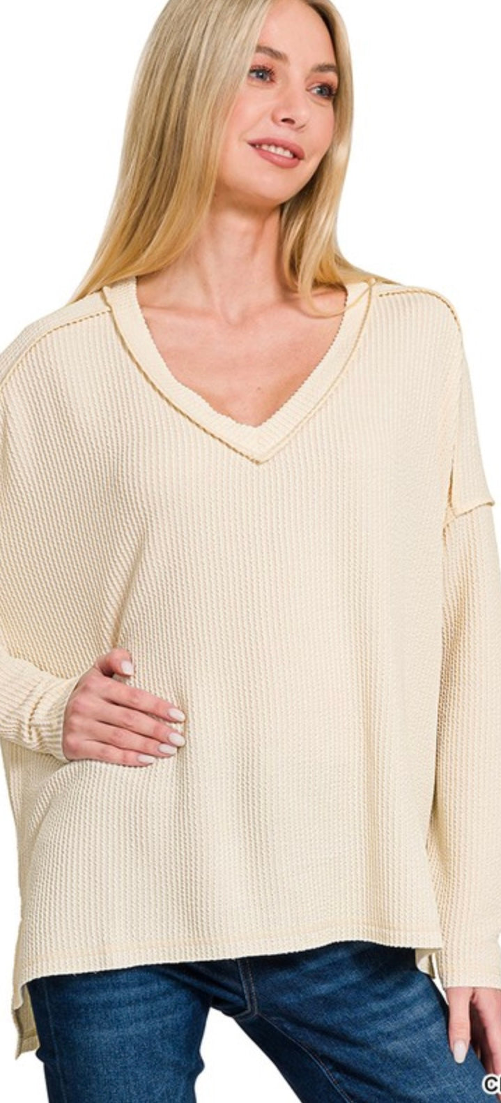 Corded Rib Long Sleeve Top