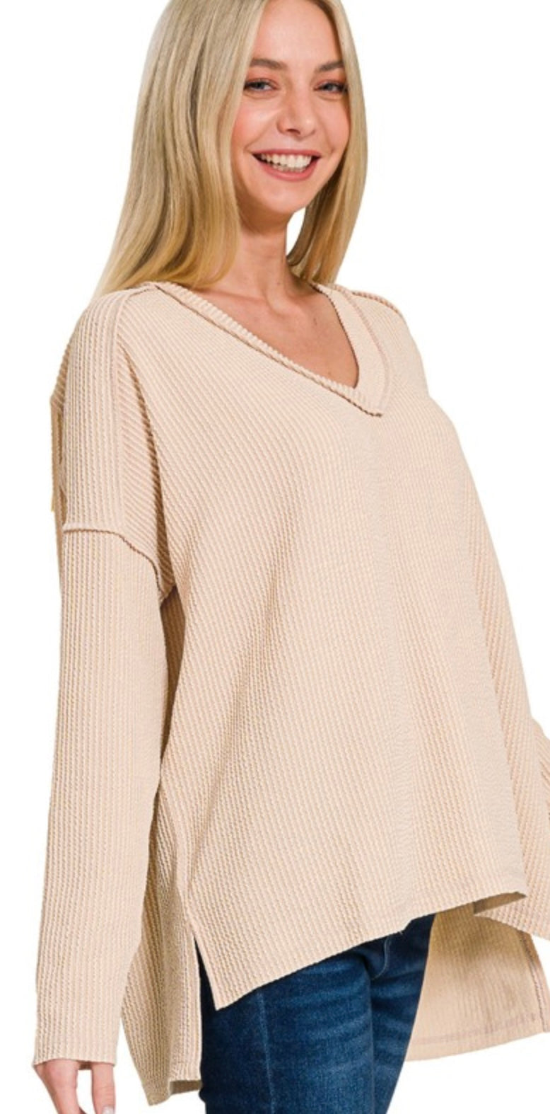 Corded Rib Long Sleeve Top