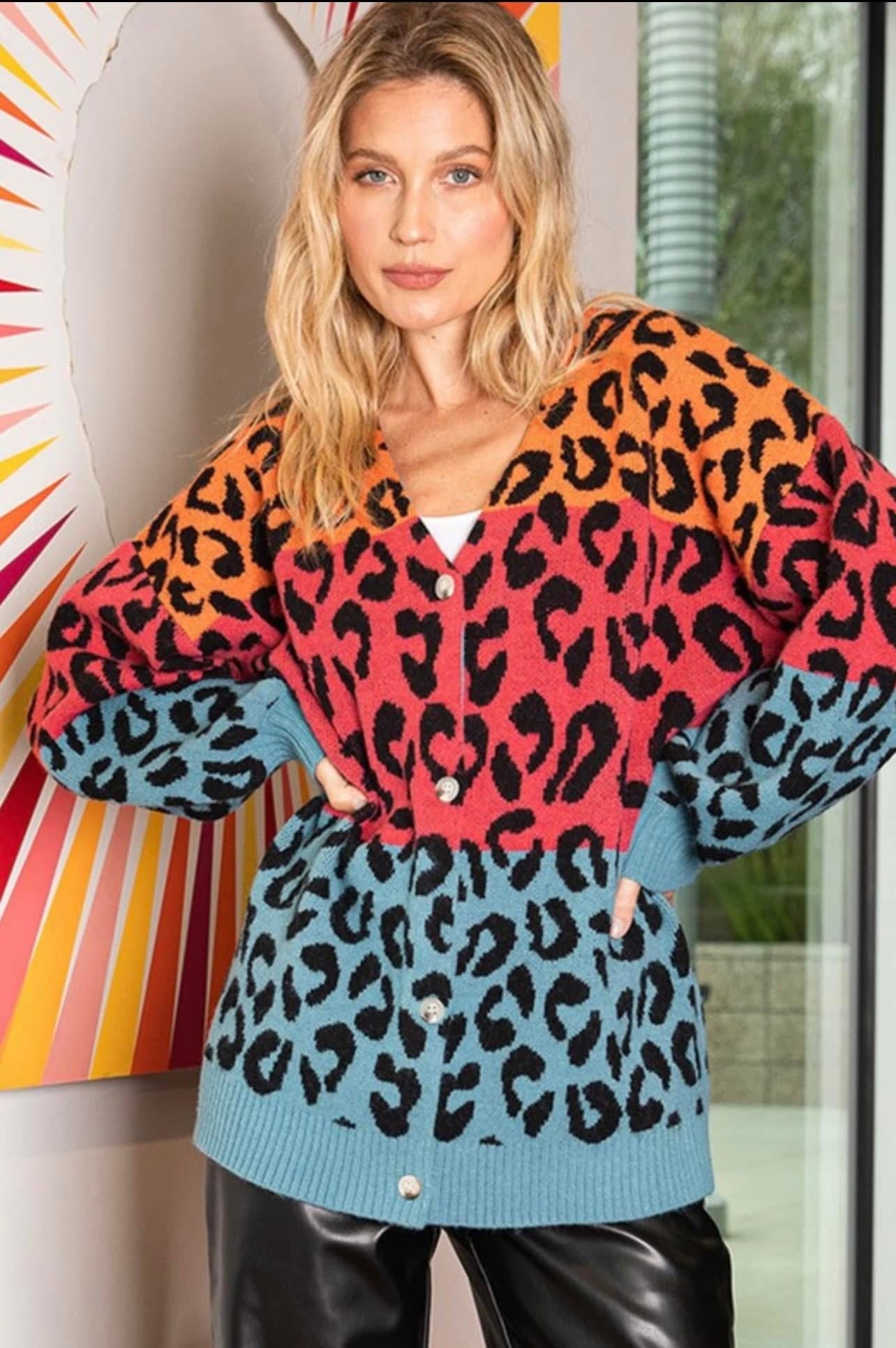 ColorBlock Leopard Cardigan
