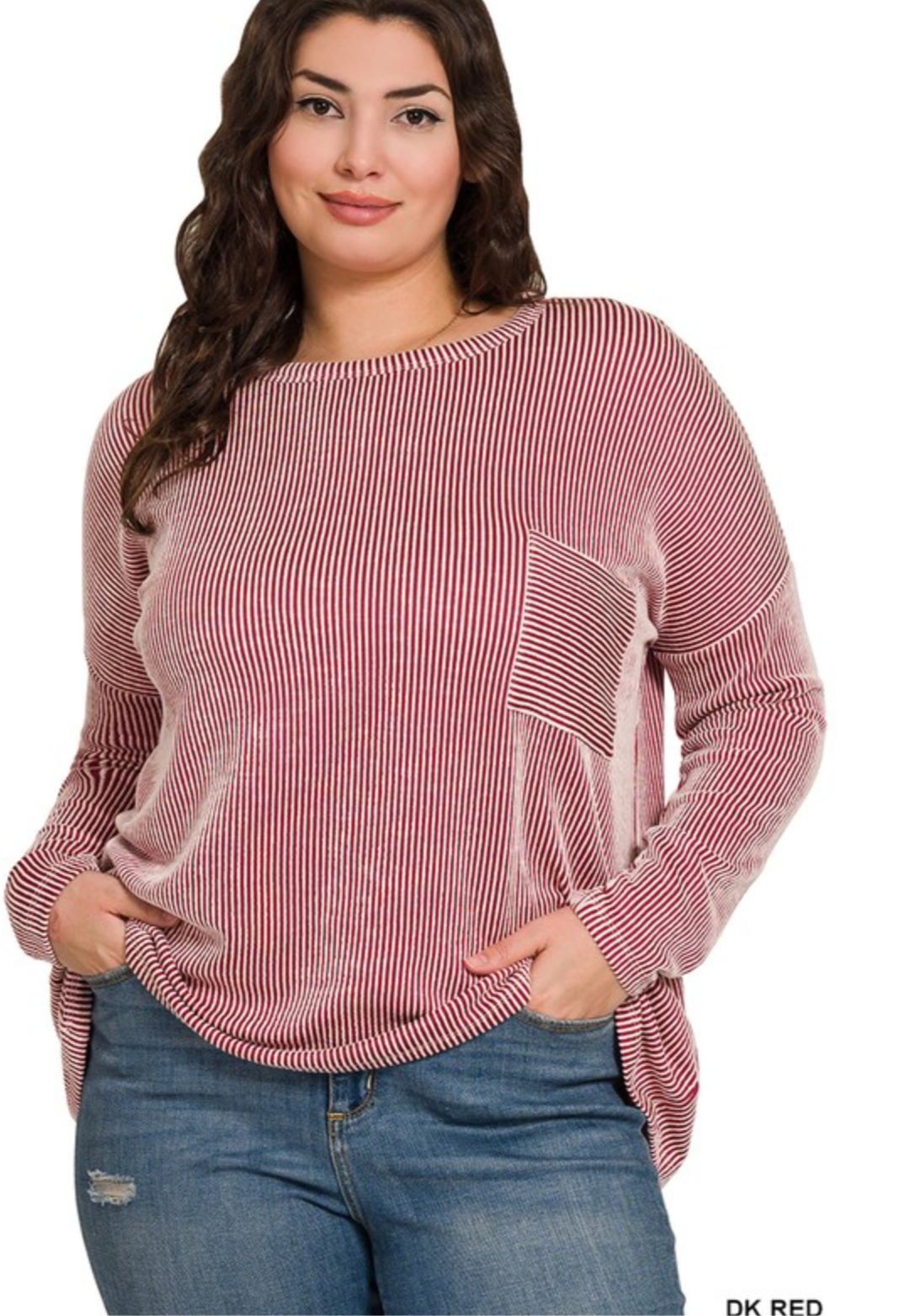 Ribbed Striped Long Sleeve Top (Plus)