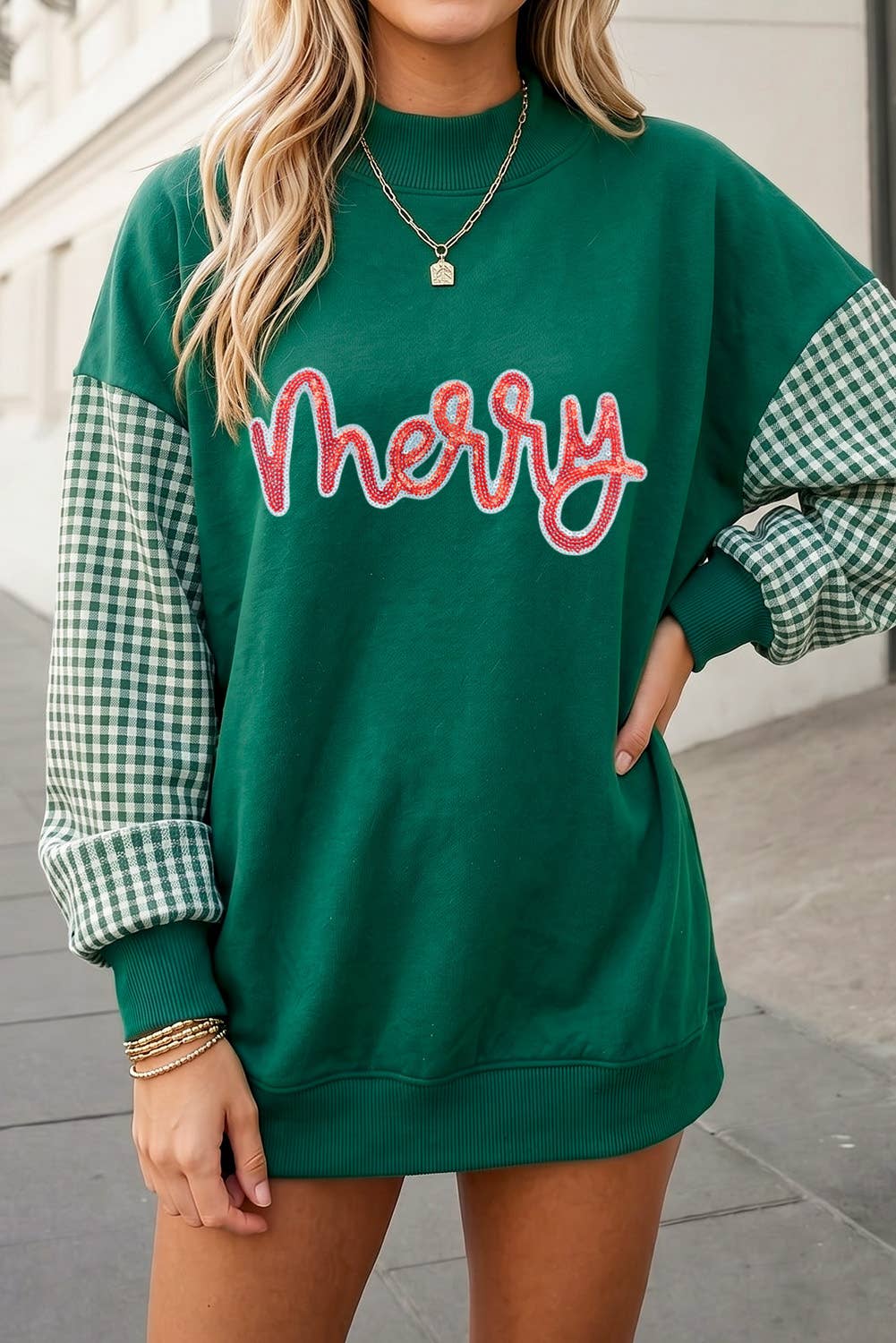 Merry & Green Gingham Sleeve Sweatshirt