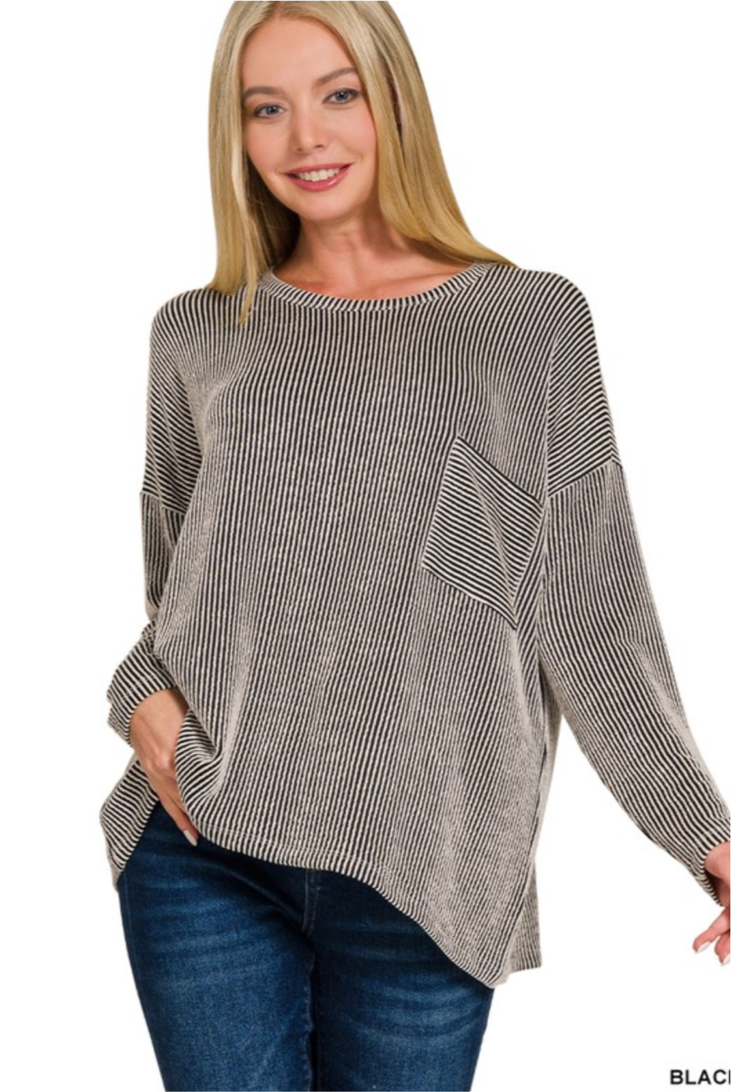 Ribbed Striped Long Sleeve Top