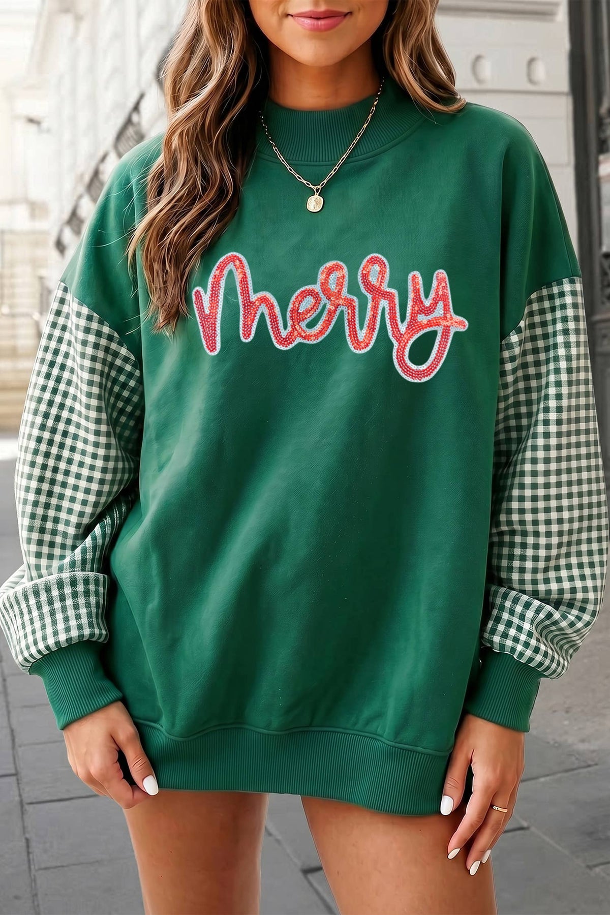 Merry & Green Gingham Sleeve Sweatshirt