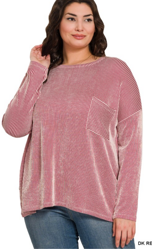 Ribbed Striped Long Sleeve Top (Plus)