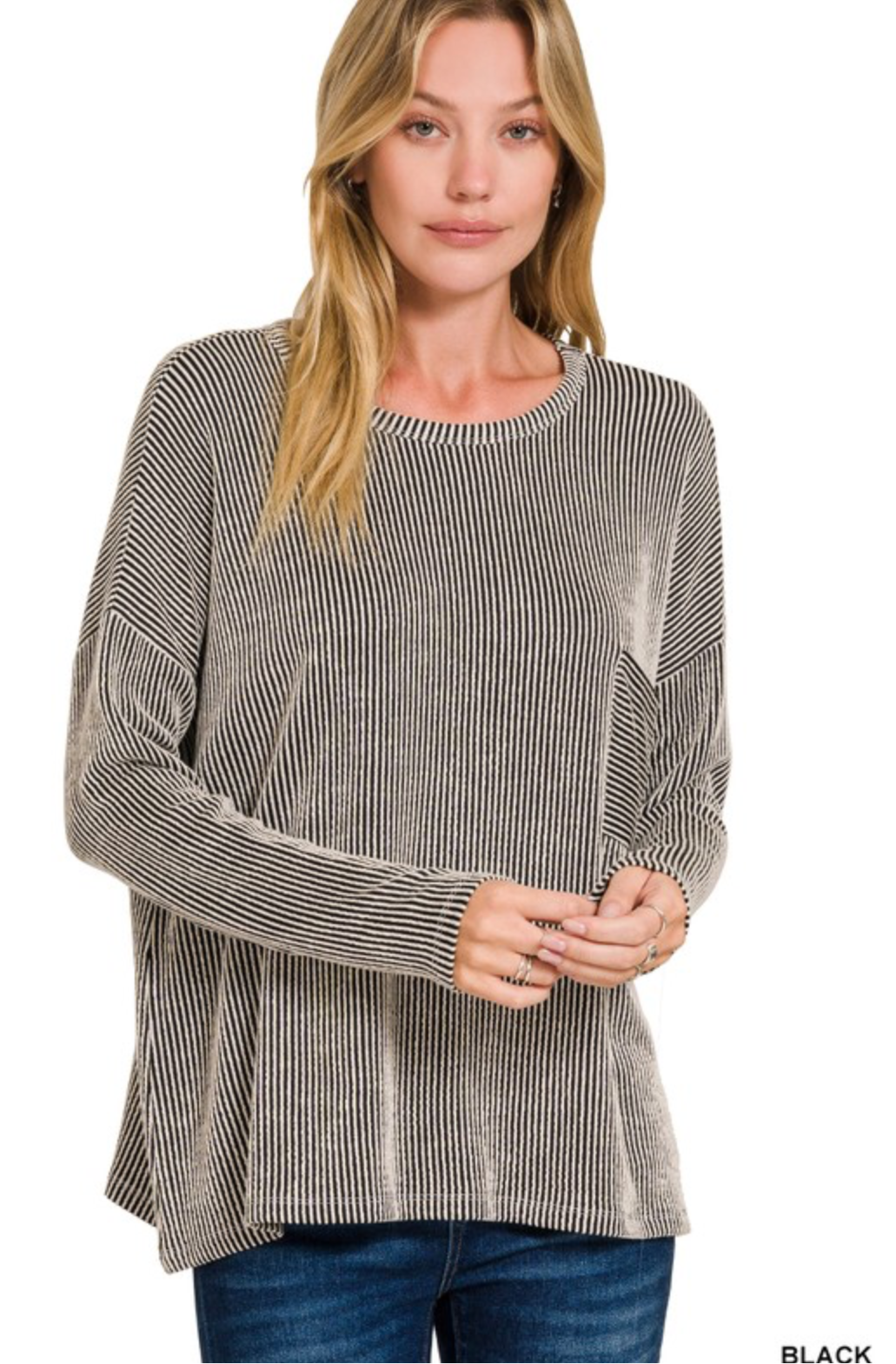 Ribbed Striped Long Sleeve Top