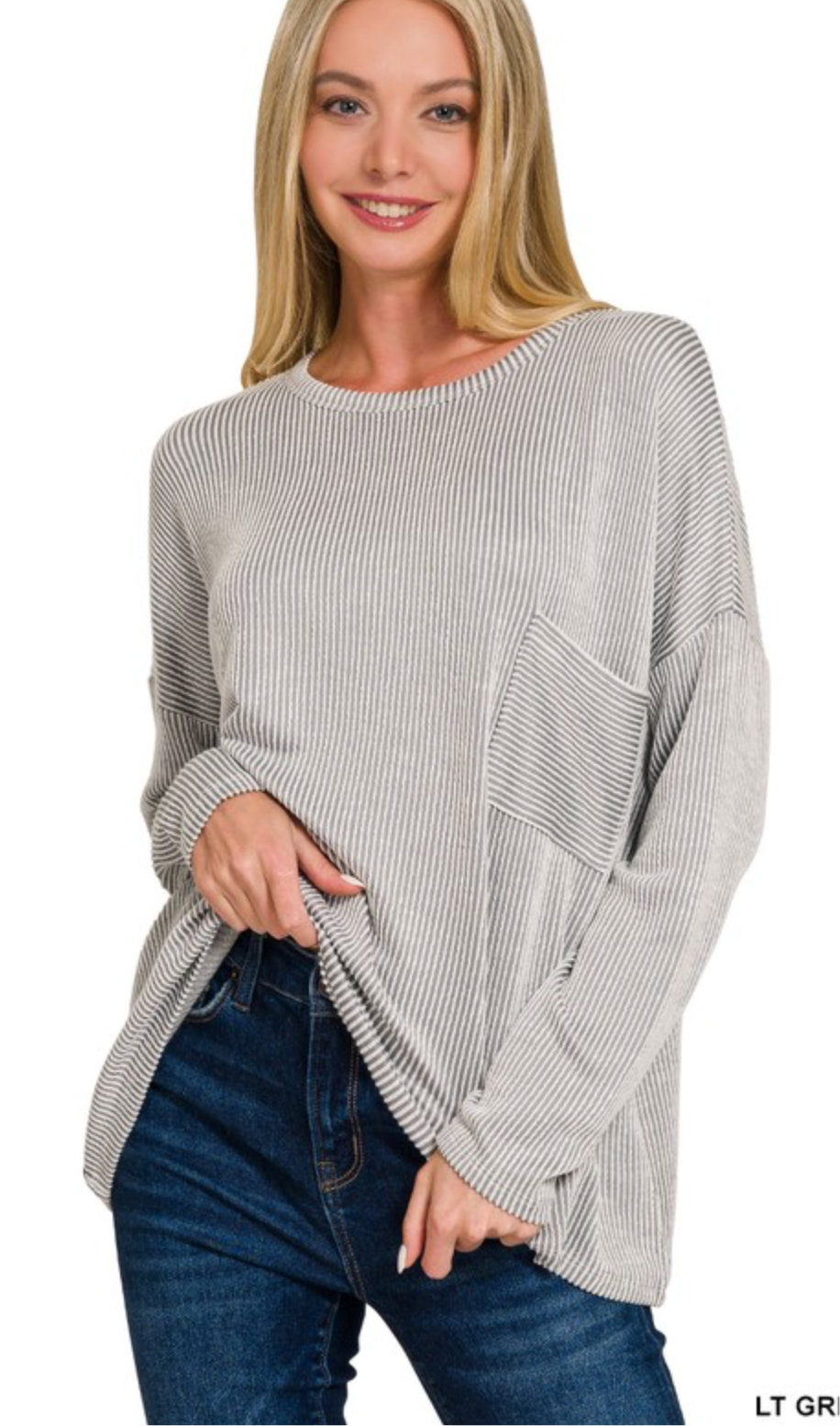 Ribbed Striped Long Sleeve Top