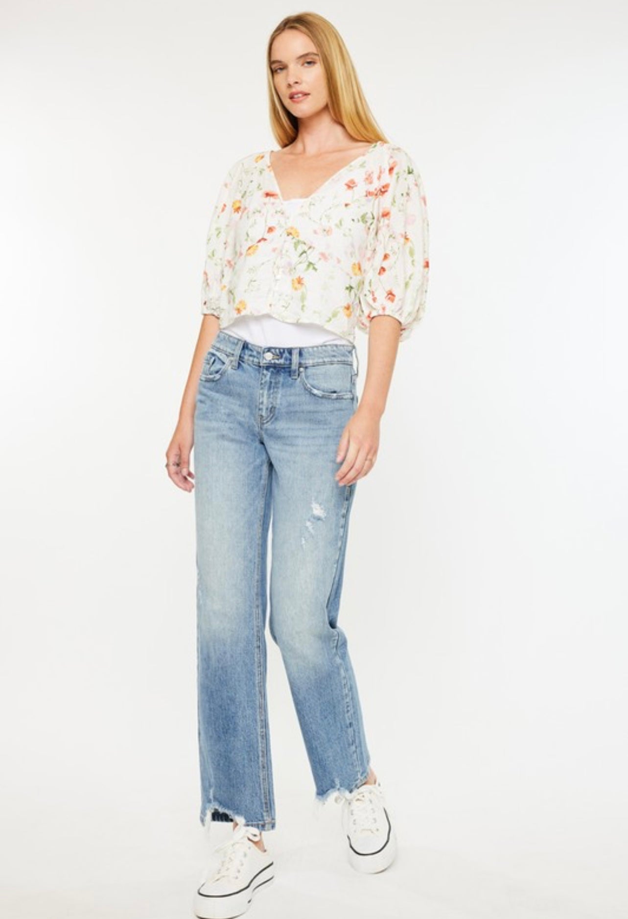 Mid Rise True Straight Leg Denim