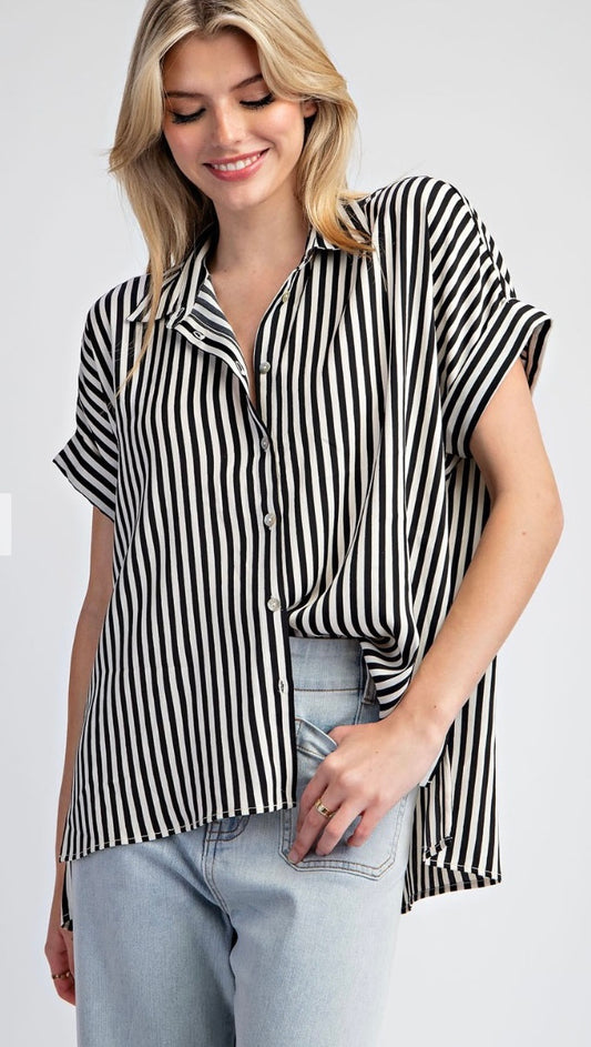 Striped Short Sleeve Blouse