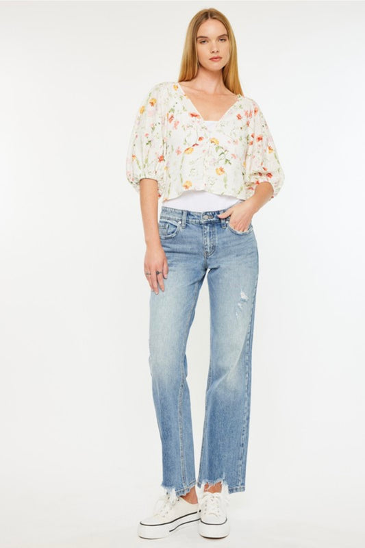 Mid Rise True Straight Leg Denim