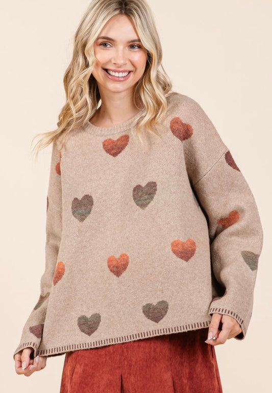 Gradient Heart Pattern Knit Sweater