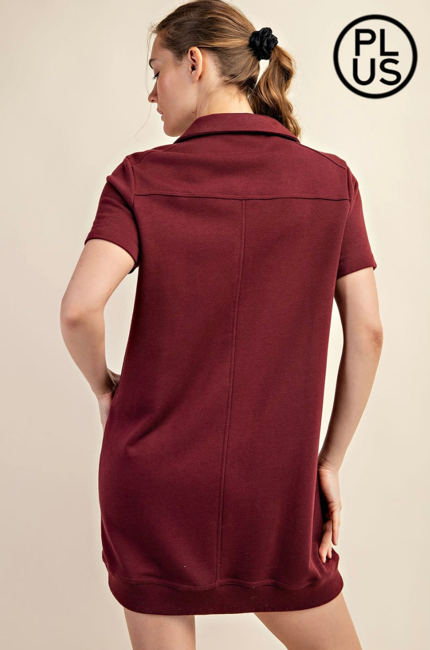 Short Sleeve Quarter Zip Dress (Plus)