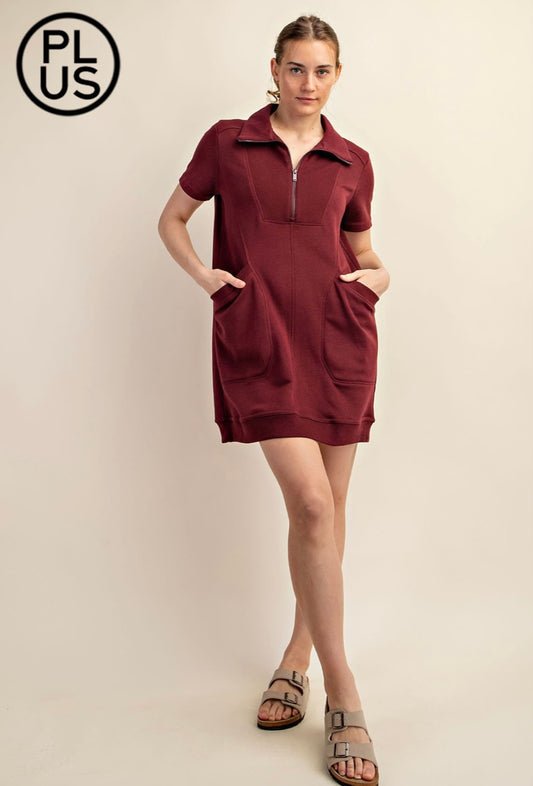 Short Sleeve Quarter Zip Dress (Plus)