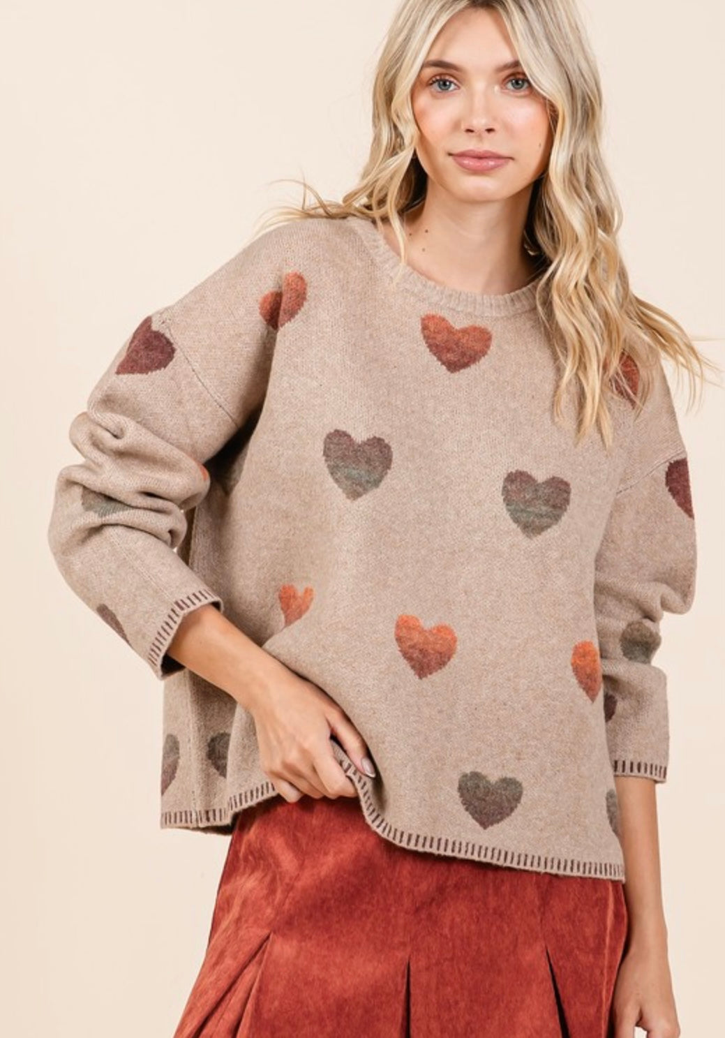 Gradient Heart Pattern Knit Sweater