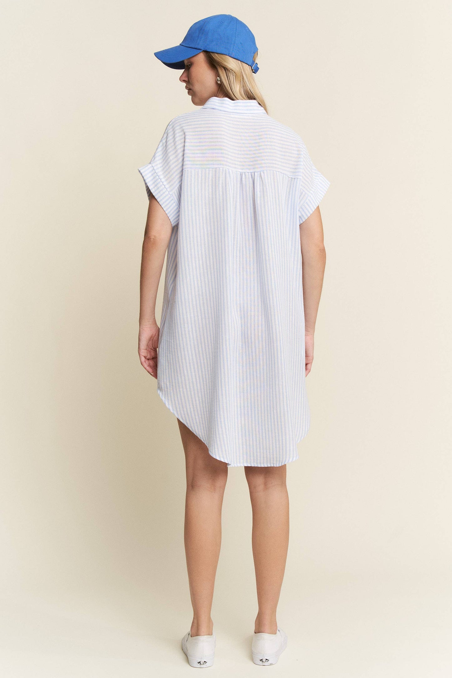 STRIPED PASTEL BUTTON DOWN MINI DRESS