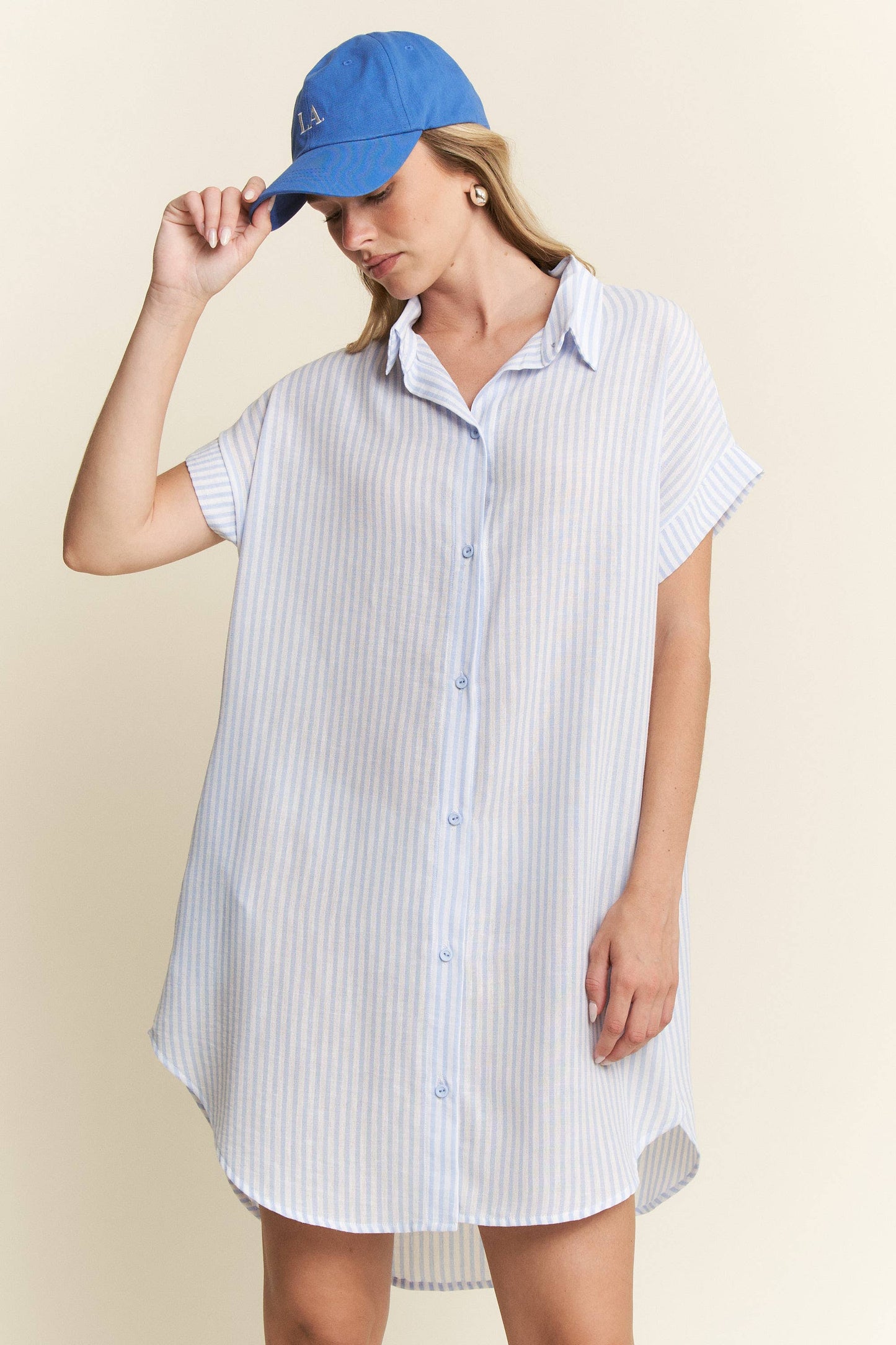 STRIPED PASTEL BUTTON DOWN MINI DRESS